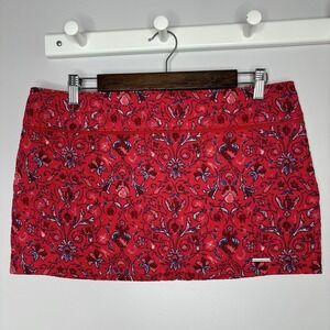 Abercrombie & Fitch Y2K Micro Mini Skirt Preppy 8 Red Floral Quilted Indie Retro